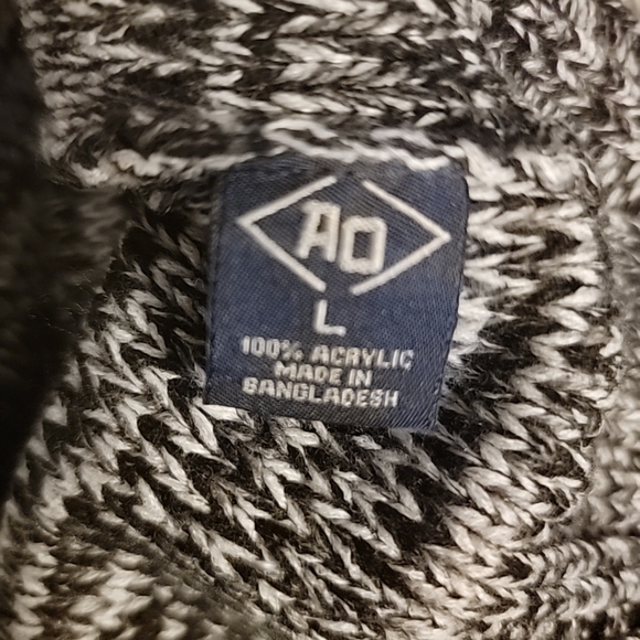 Amongst Others Men Sweater Large Black White Long Sleeve Cable Knit Shawl Collar - Picture 7 of 10